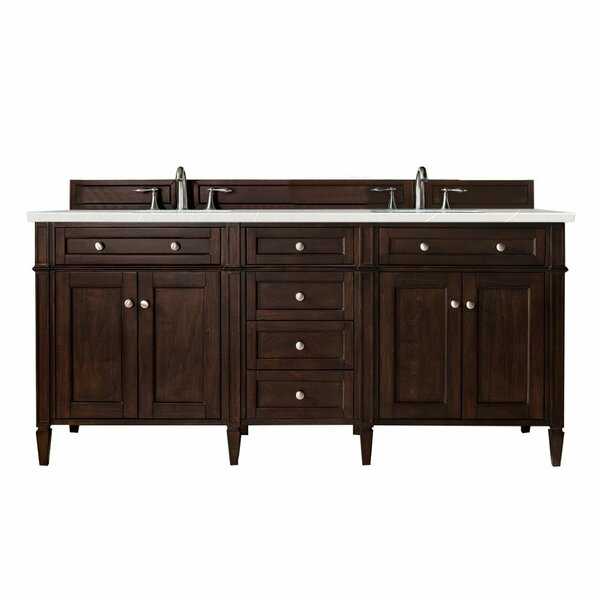 James Martin Vanities Brittany 72in Double Vanity, Burnished Mahogany w/ 3 CM Eternal Serena Quartz Top 650-V72-BNM-3ESR